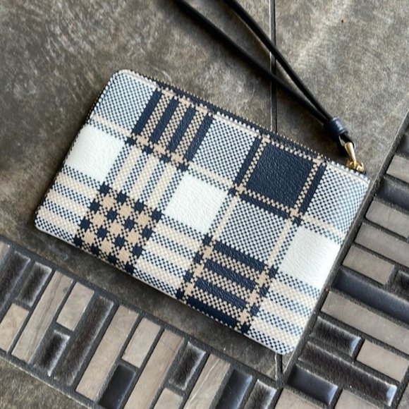 Coach Corner Zip Wristlet With Garden Plaid Print - Picture 2 of 15